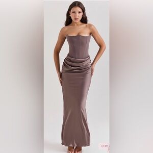 House of CB - PERSEPHONE 
Smoke Strapless Corset Maxi Dress Size L+